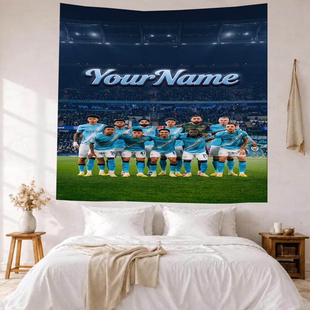 Manchester City Custom Your Name Wall Decor Tapestry Art For Pet Memorial Birthdaywedding Party Backdrop Family Gift