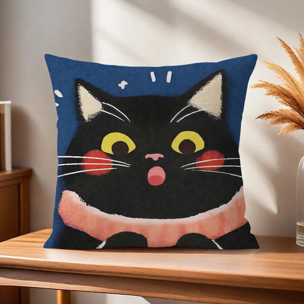 Cat Soft Pillow Case For Sofa Living Room Colorful Home Office Cartoon Decor Protective Cute Covers Kitten Without Pillow-Insert