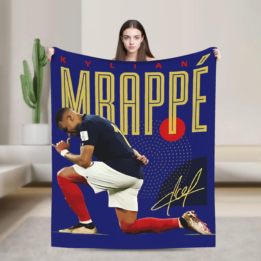 Mbappes Soccer Fuzzy Blanket France Football Customized Throw Blanket for Home 200x150cm Plush Thin Quilt
