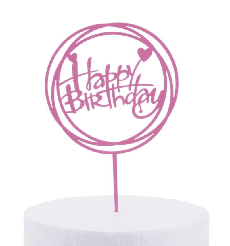 Topper Happy Birthday Różowy Koło