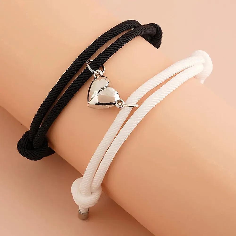 Magnet Couple Bracelets For Lovers Lock Heart Magnetic Bracelet For Women Men Braided Rope Wrist chain Minimalist Jewelry Gift
