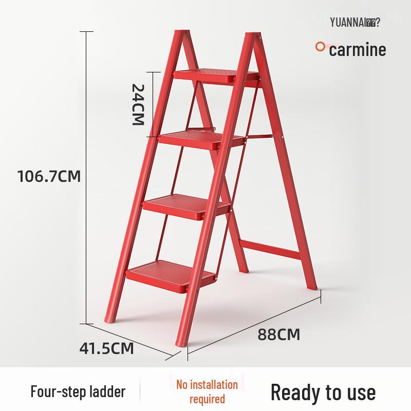 Red Festive Folding Telescopic A-Frame Ladder Stool: Indoor & Outdoor Use