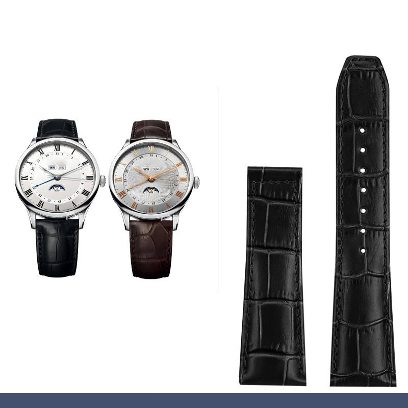 Classic Genuine Leather Watchband For MAURICE LACROIX Watches Strap Black Brown Blue 20mm 22mm Men with Folding Buckle Bracelet