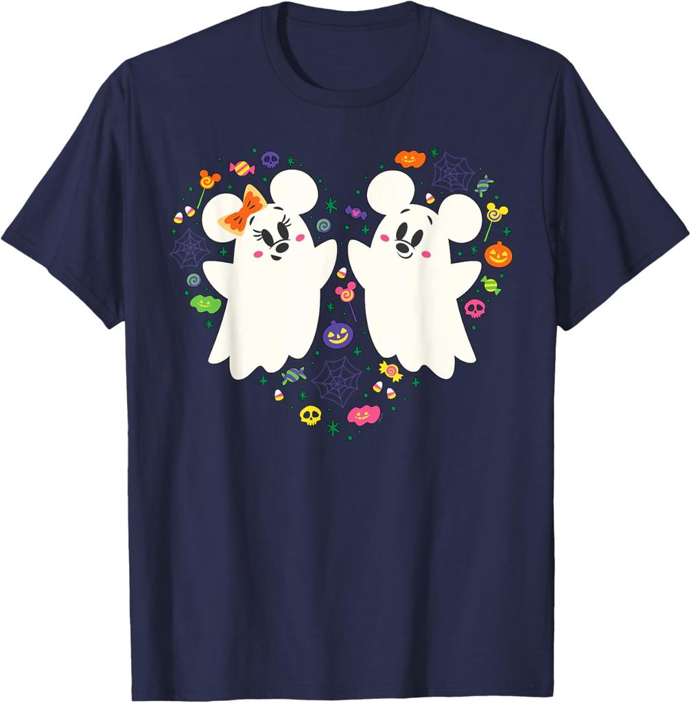 Hot Fashion Disney Mickey and Minnie Cute Little Ghosts Halloween Heart T-Shirt S-4XL Four Seasons Gift
