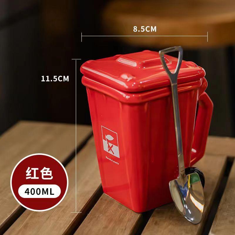 Creativity Mug Funny Trash Can Cup 400ml Coffee Mug Global Collection Ceramic Milk Cup with Lid And Spoon Tabletop Decor