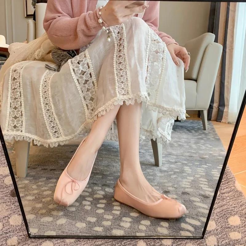 Мода 2024 Весна Туфли-балетки с бантом Мода Неглубокие Слипоны Женские Плоские Лоферы Обувь Женская Повседневная Уличная Обувь Балерина Мокасины