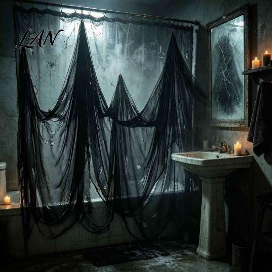 Reusable Halloween Party Decor Gauze Fabric, White/Black Creepy Cloth for Spooky Realistic Horror Scene Accessories Haunted House Decorations, Indoor