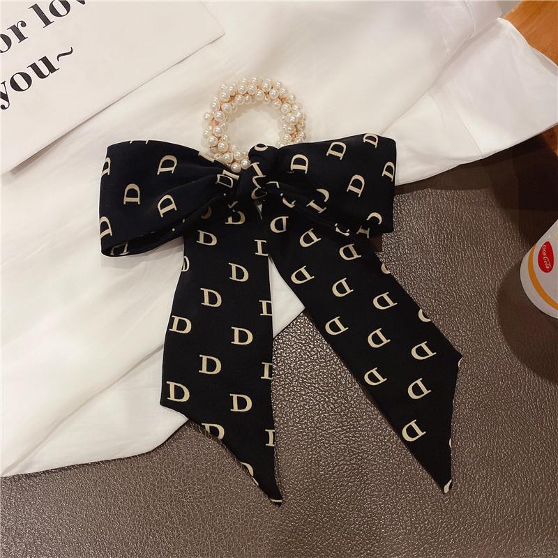 Винтажная шелковая резинка для волос с отделкой жемчугом и различными узорами для женщин