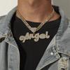 Retro New Full Diamond Letters ANGEL Angel Pendant Grass Font Name Hip Hop Necklace Ornament