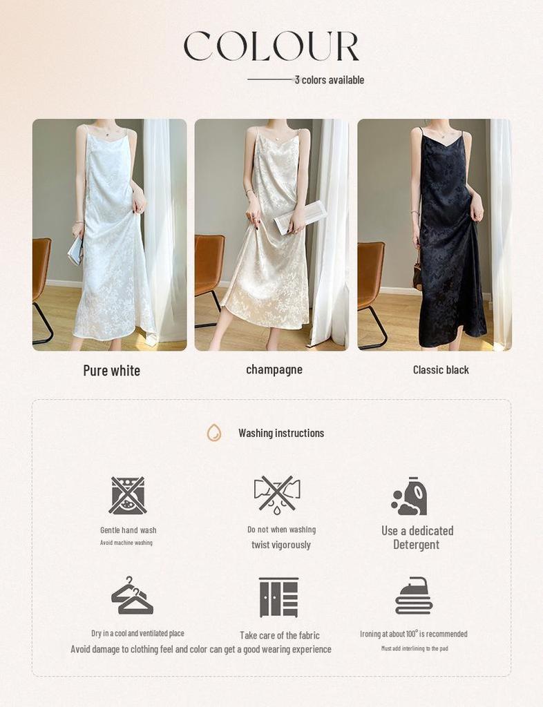 Женское платье из жаккардового сатина с V-образным вырезом и бретелями-спагетти - Приталенное, Высококлассный французский дизайн для весны/лета