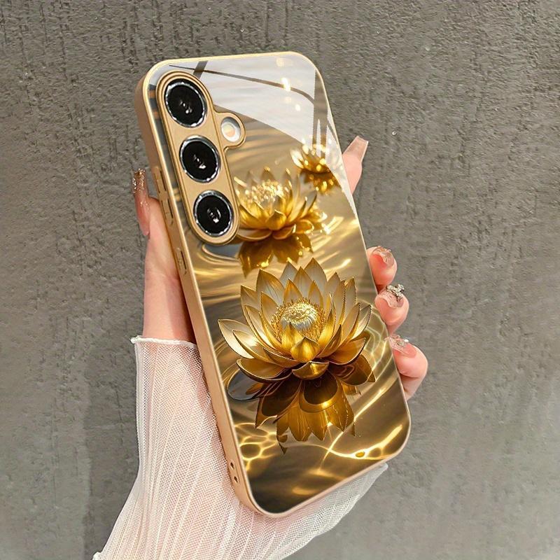 Потрясающий стеклянный чехол для телефона с узором из золотого лотоса для Samsung Galaxy S26 S25 S24 S23 S22 S21 S20 fe/plus/Ultra, жесткий чехол, задняя крышка