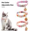 Adjustable Flower Pattern Cat Collar with Pendant Bell Soft Lightweight Fashionable Kitten Pet Collar for Daily Wear Photos