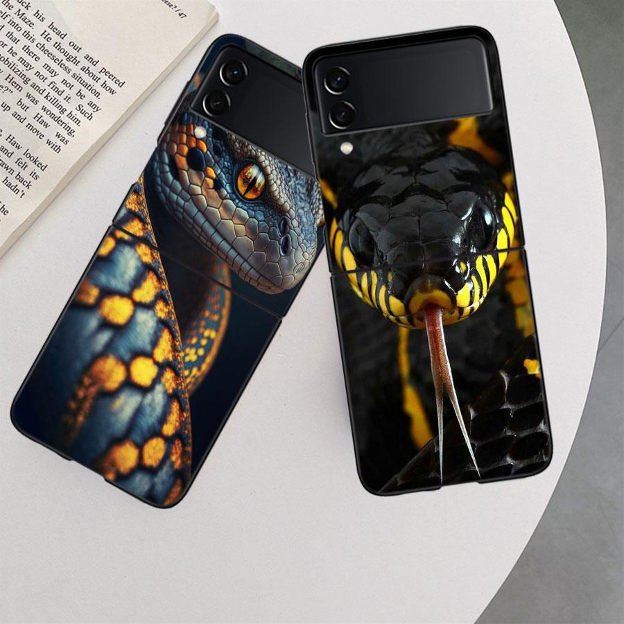 Чехол для телефона 'Лесные гадюки и питоны' для Samsung Z Flip 7 6 5G Galaxy Z Flip 5 4 3 Черный Жесткий Чехол-крышка Роскошный ПК-корпус Coque