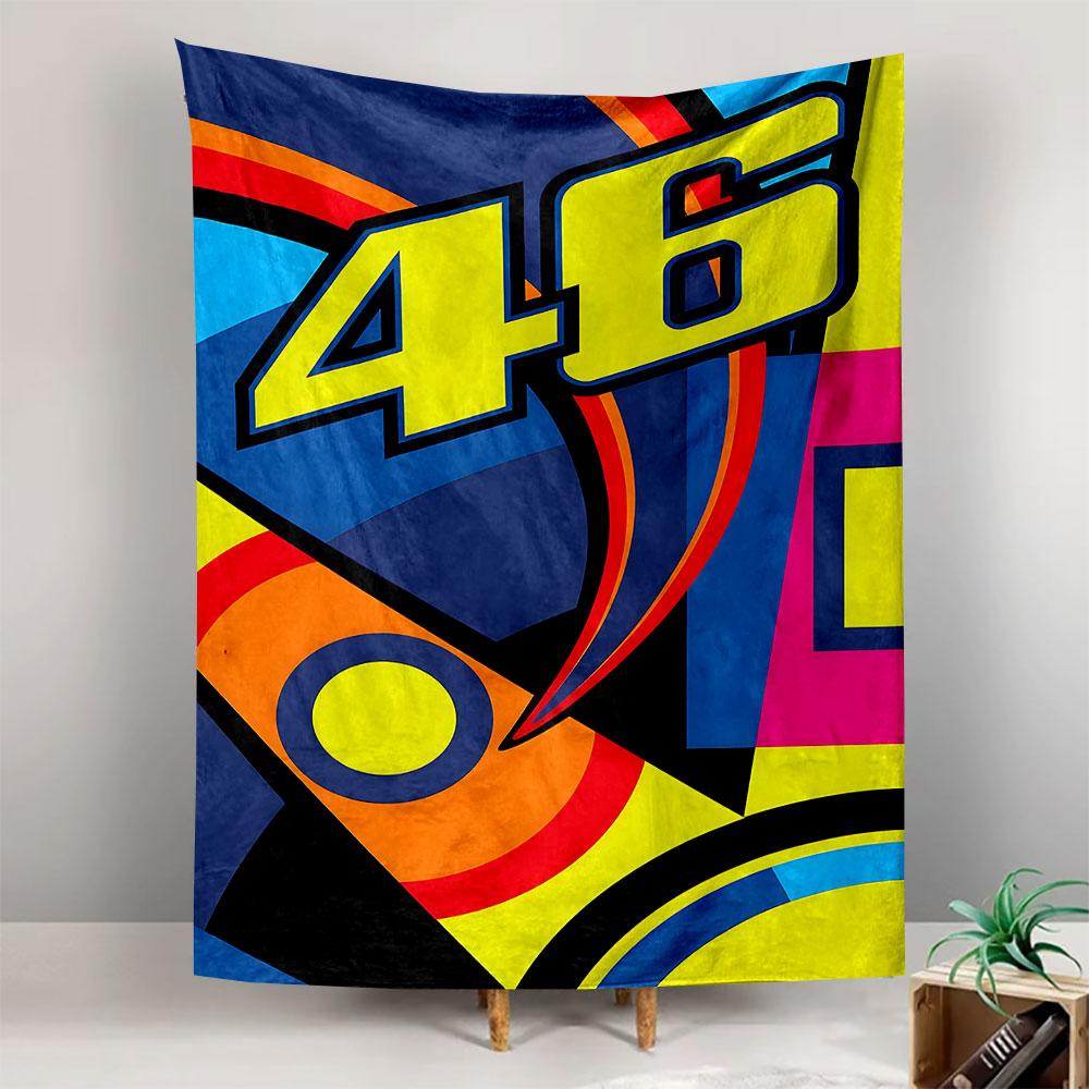 Valentino Rossi Number 46 Yellow Pop Art Wall Tapestry Motorcycle Racing Geometric Colorful Decor for Man Cave Garage Gift