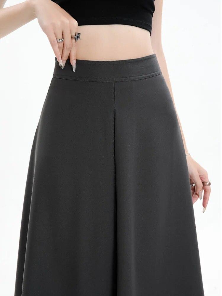Винтажный серый костюм, юбка трапециевидной формы, женская весенне-осенняя плиссированная юбка средней длины с высокой талией, черная