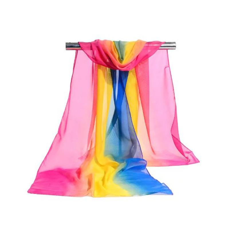 Gradual Change Color Silk Scarf Ladies Scarf, Georgette Transition Color Tulle Scarf Body Training Square Dance Dance Silk Scarf