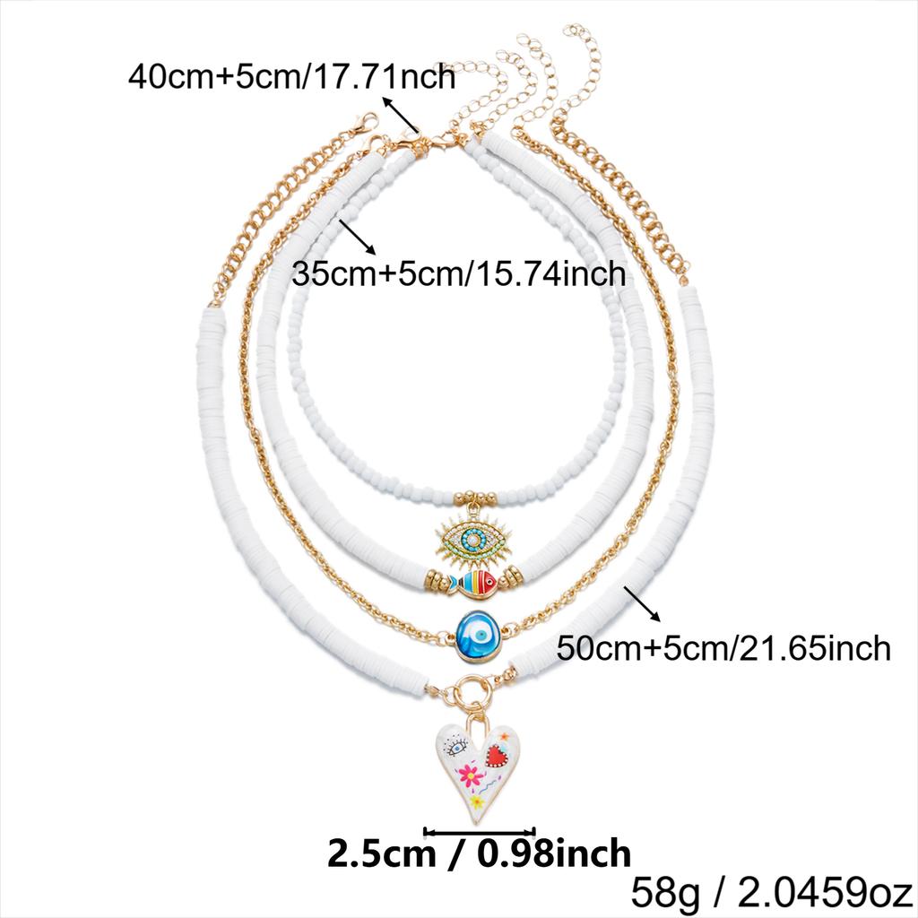 4pcs Lucky Blue Evil Eye Pendant Necklaces Set for Women Bohemian Colorful Heart Multilayer Beaded Necklaces Stacked Jewelry