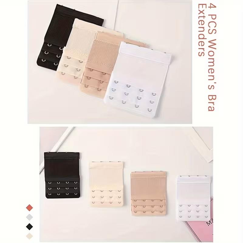 Bra Extender 4-Pack, 3-Row 4-Hook Adjustable Design, Solution for Tight Bras - Beige & Black