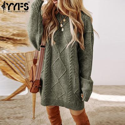 Женская мода повседневная осень-зима однотонный принт длинный рукав O-образный вырез свитера