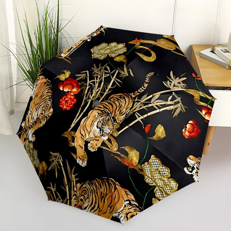 1pc Tiger Floral Automatic Folding Umbrella - 8-Rib Automatic Open/Close, Portable Collapsible Compact Umbrella yy251218043