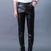 Men Pants Faux Leather Smooth Solid Color Slim Fit Pockets Mid Waist Soft Breathable Elastic Motocycle Streetwear Club Long Trousers