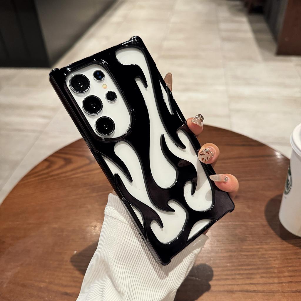 Чехол с 3D-рисунком пламени с покрытием для Samsung S25 S24 Plus S22 S23 Ultra A16 A06 A55 A15 A54 A14 Модный полый противоударный чехол
