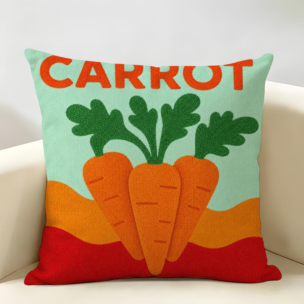 Retro Fruit Vegetable Patterns Cushion Cover Durable Hypoallergenic Organic Linen Short Pillow Cover Washable