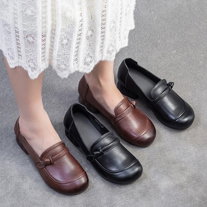 Johnature Ретро туфли-лодочки мелкие из натуральной кожи для работы, удобные, универсальные, женские туфли на каблуке