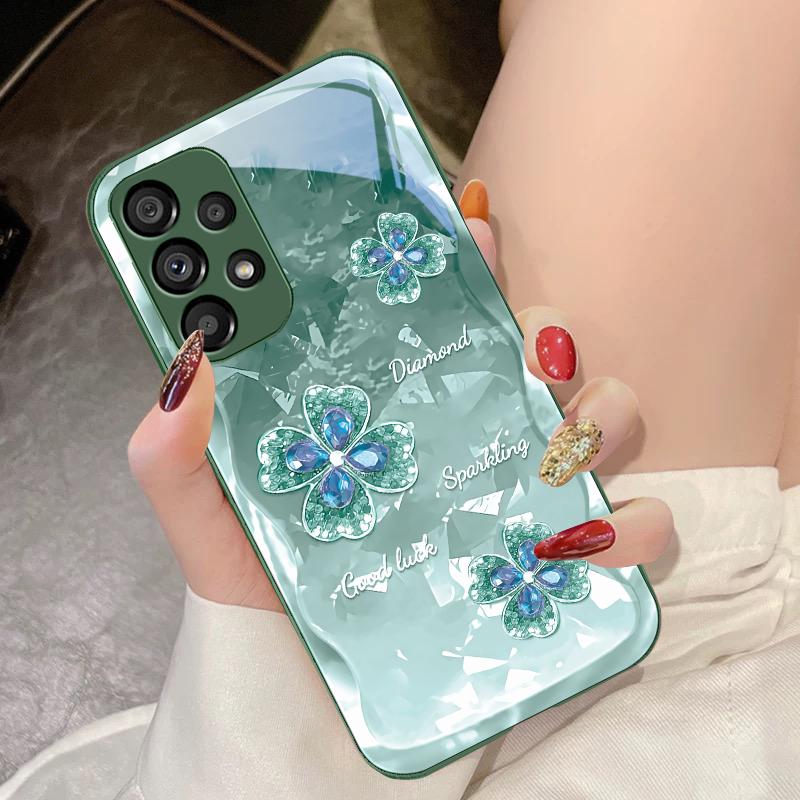 Чехол для телефона из закаленного стекла для Samsung Galaxy S10 4G S20 11E 30 S21 21Fe 22 Pro S23 Ultra 5G S8 S9 Вода Бриллиант Цветок Листья