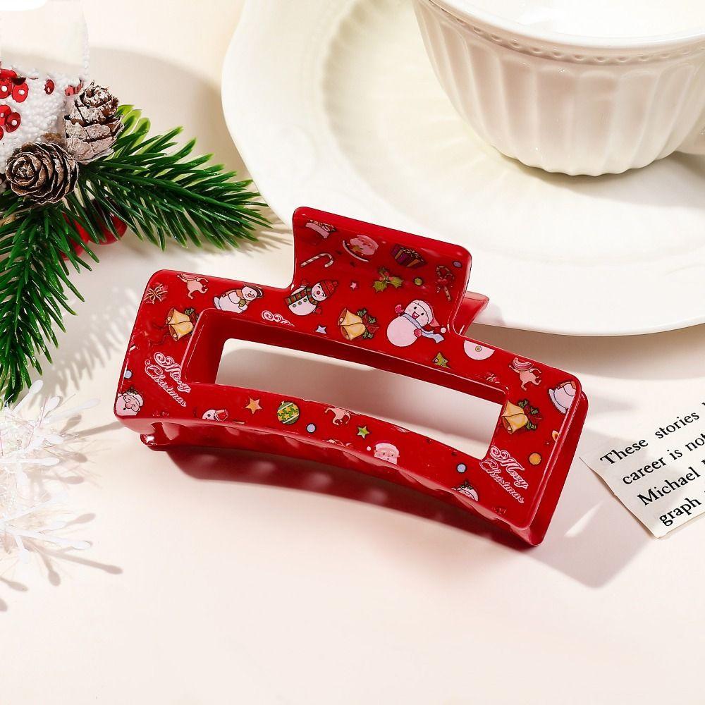 Acrylic Christmas Hair Clip Elk Christmas Tree Print Women Headwear Cute Ponytail Hairpin