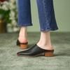 2024 Летняя женская обувь из натуральной кожи, женские сандалии с острым носком, однотонные современные сандалии для женщин, женские мюли на толстом каблуке