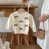 0-24M Девочки Вязаный Костюм Модные Комплекты Одежды для Девочек Вязаный Свитер с Бантом + Клеш Костюм 2 Шт. Вязаные Спортивные Костюмы для Малышек