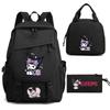 Kuromi Kids School Backpack Set 3pcs Cartoon Oxford Fabric Lightweight Ergonomic Shoulder Bag Grades 3-9