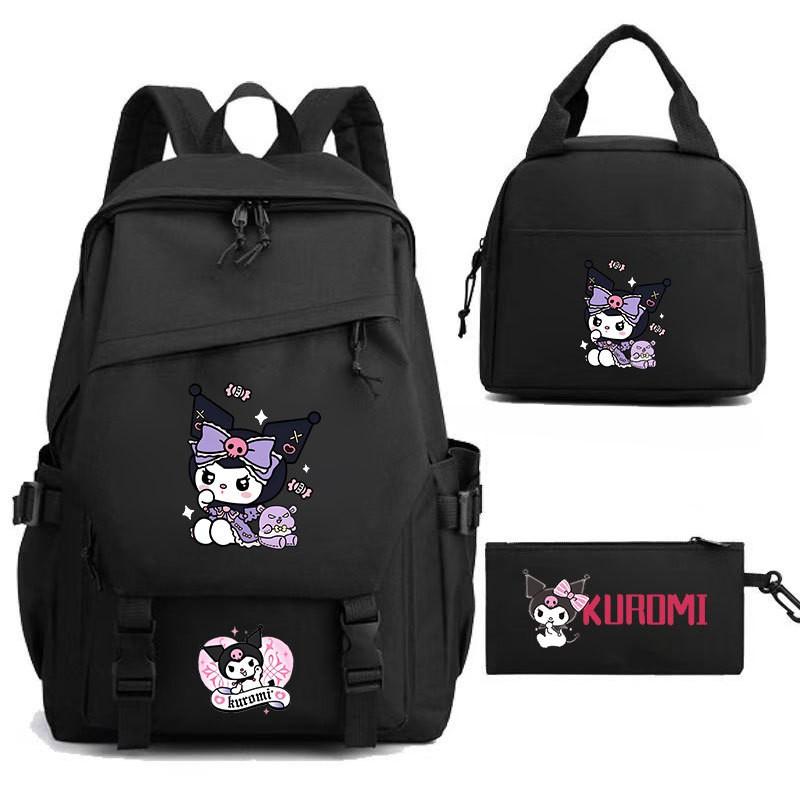 Kuromi Kids School Backpack Set 3pcs Cartoon Oxford Fabric Lightweight Ergonomic Shoulder Bag Grades 3-9