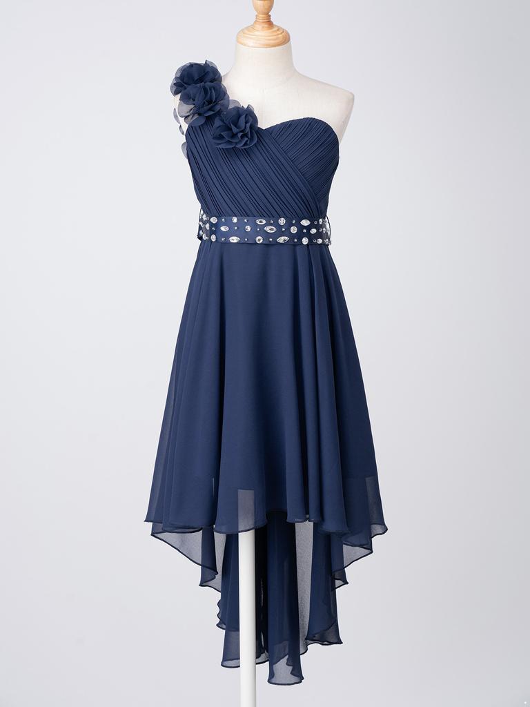 Шифоновое свадебное платье подружки невесты на одно плечо с цветами и асимметричным подолом, пышное бальное платье для выпускного вечера