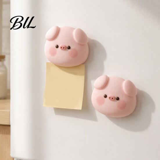 3D Fridge Magnet 2Pcs Pink Pig Head Refrigerator Magnet, Resin Cartoon Magnetic Kitchen Decorative Magnets Decoration, Memo Note Photo Holder