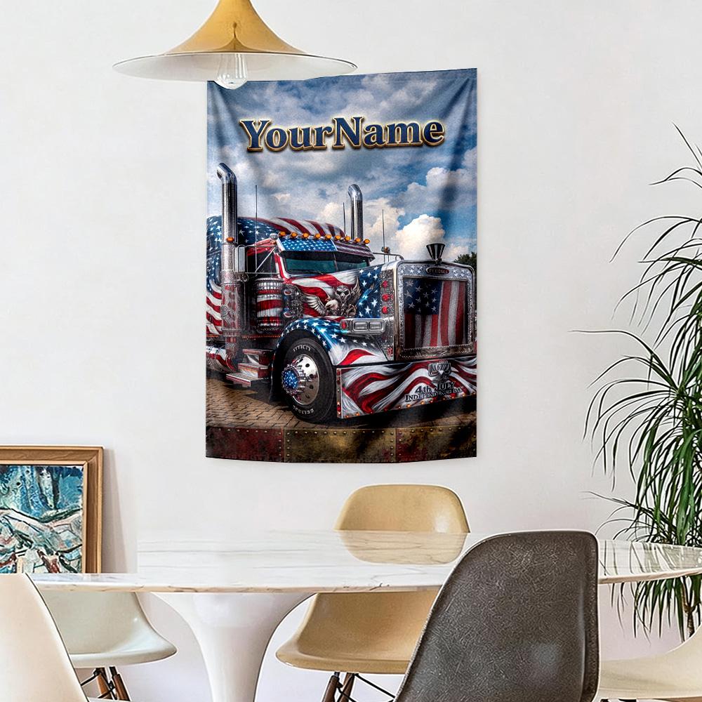 Peterbilt Heavy Trucks Custom Your Name Wall Decor Tapestry Art For Pet Memorial Birthdaywedding Party Backdrop Family Gift