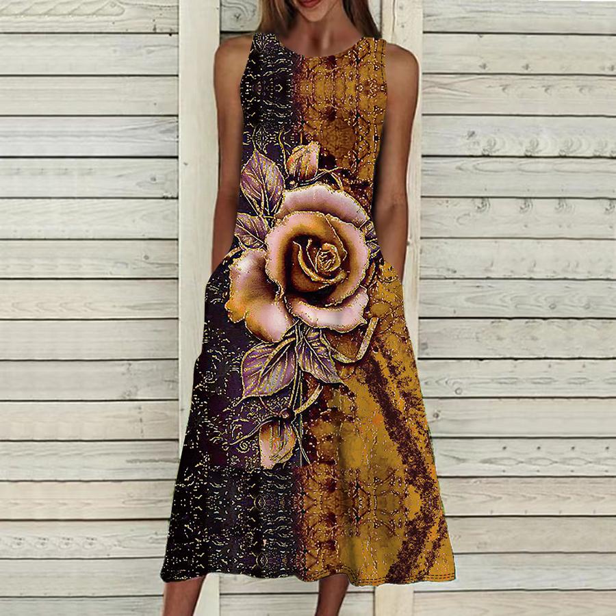 Летнее модное сексуальное платье без рукавов, мягкое повседневное платье с 3D позолоченным цветочным принтом, платье на бретельках без рукавов, летнее платье на подтяжках