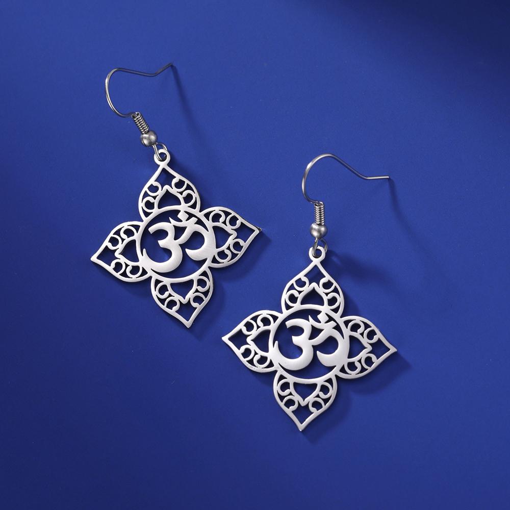 Dawapara Yoga Lotus OM Symbol Dangle Earrings for Women Girls Aum Ohm Spiritual Amulet Chakra Pendant Stainless Steel Jewelry