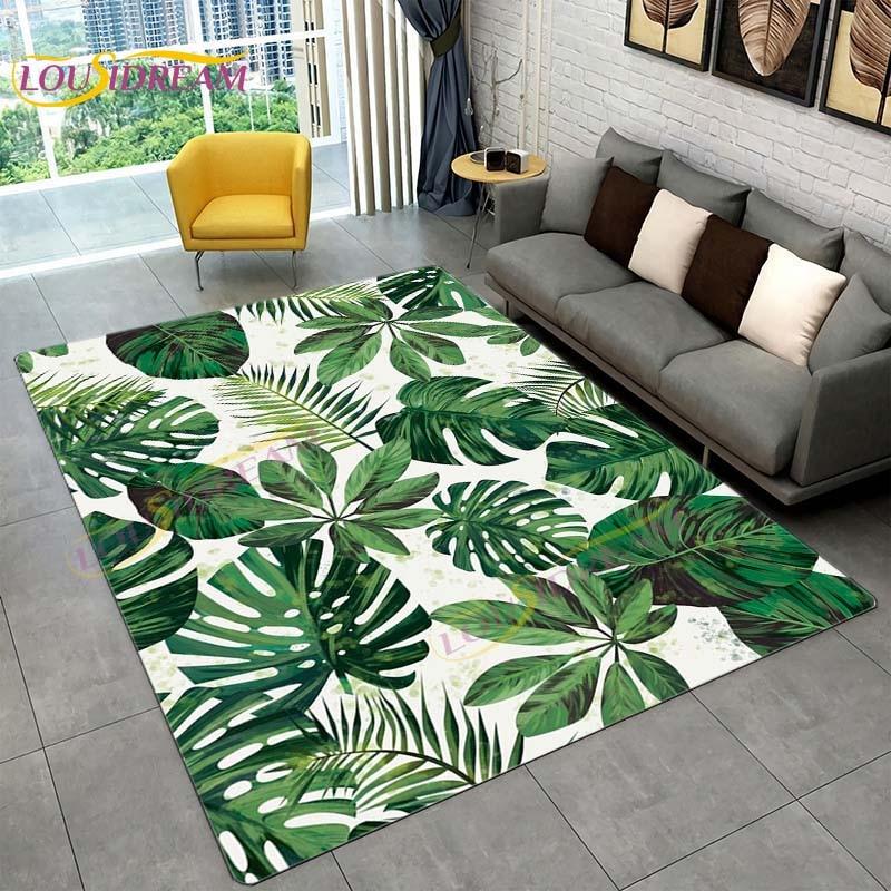 Ковер с тропическими листьями монстеры, современный ковер в стиле INS для гостиной, спальни, зеленый ковер с банановыми листьями, ковры с тропическими пальмовыми листьями