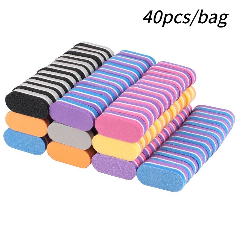 40 шт. двухцветные мини-пилочки для ногтей с губкой, буферный блок, полировка, шлифовка ногтей, пилочка для педикюра, маникюра, инструменты