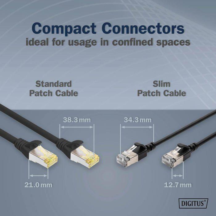 Câble LAN Cat 6A - DIGITUS - DK-1632-A-015S-BL - 1,5 m - Slim - 10 Gbit/s - RJ45 - PoE+ - Noir