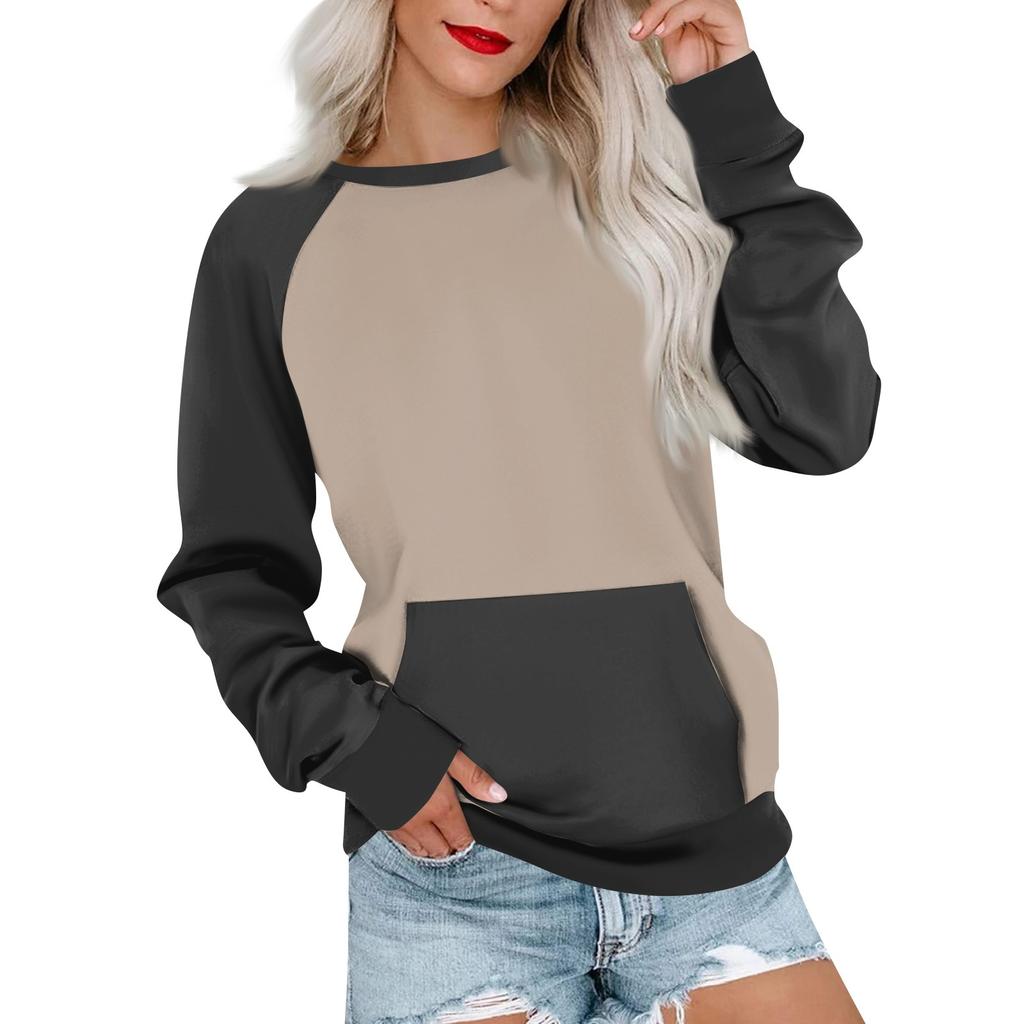 Womens Long Sleeve Sweatshirt Casual Round Neck Cute Pullover Tops Printing Lightweight Sweatshirt With Pocket