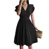 Женское повседневное модное платье в стиле ретро с V-образным вырезом и коротким рукавом