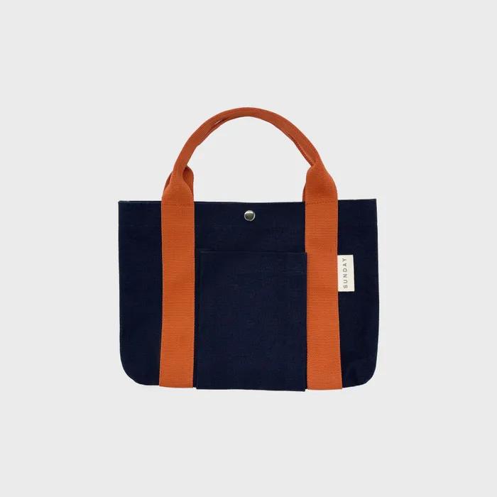 Safe Sunday Pocket Tote Bag (Navy/Dark Orange)