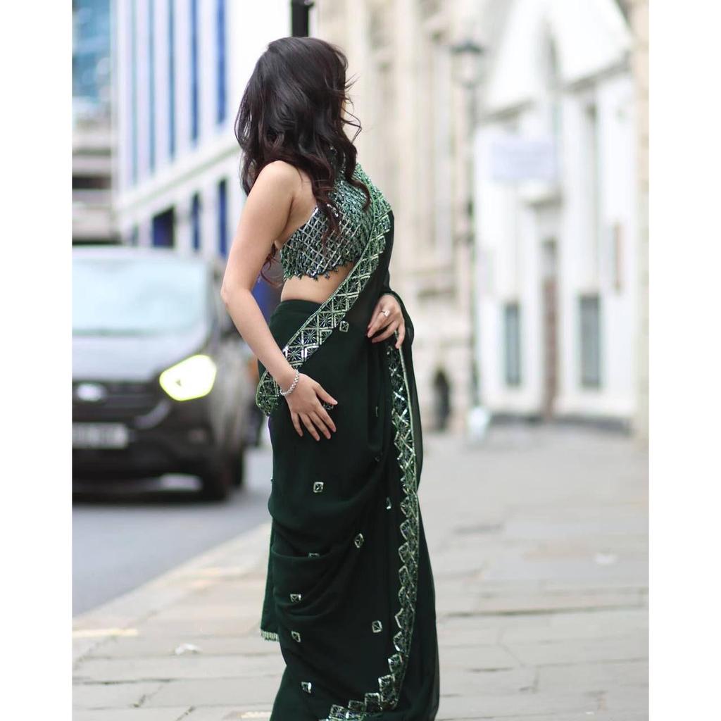 Мягкий шелк ранголи Красивое сари с вышивкой пайетками