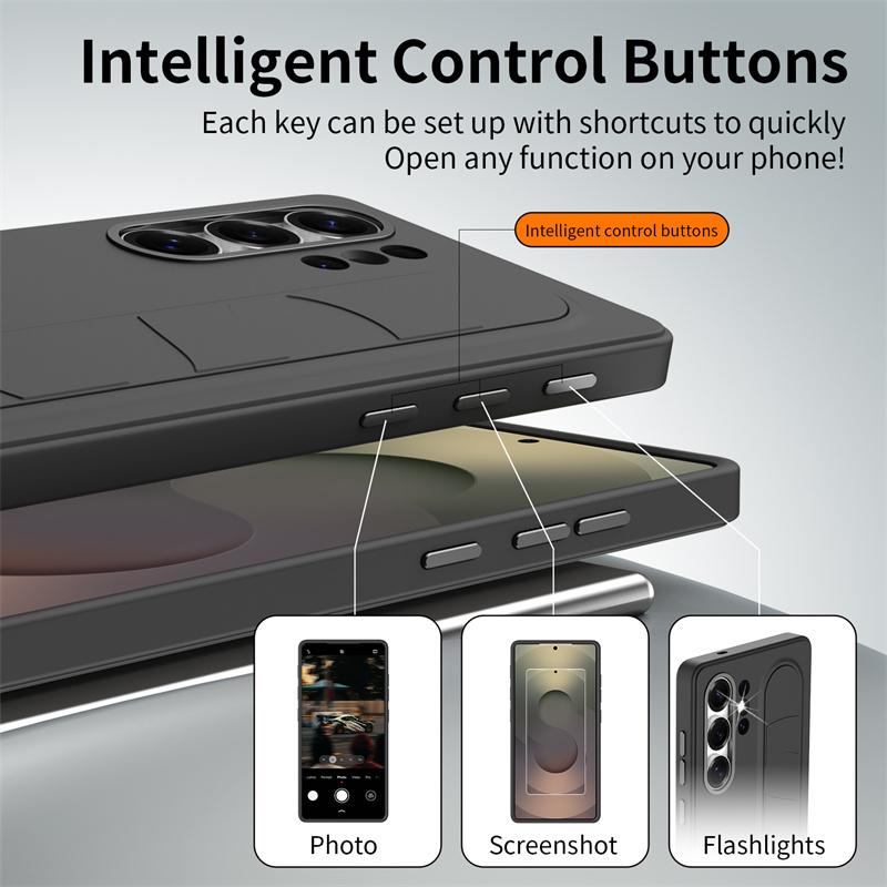 Smart Silicone Wristband Bracket Phone Case For Samsung Galaxy S23 S24 S25 S26 Ultra Plus Intellgent Control Buttons TPU Cover