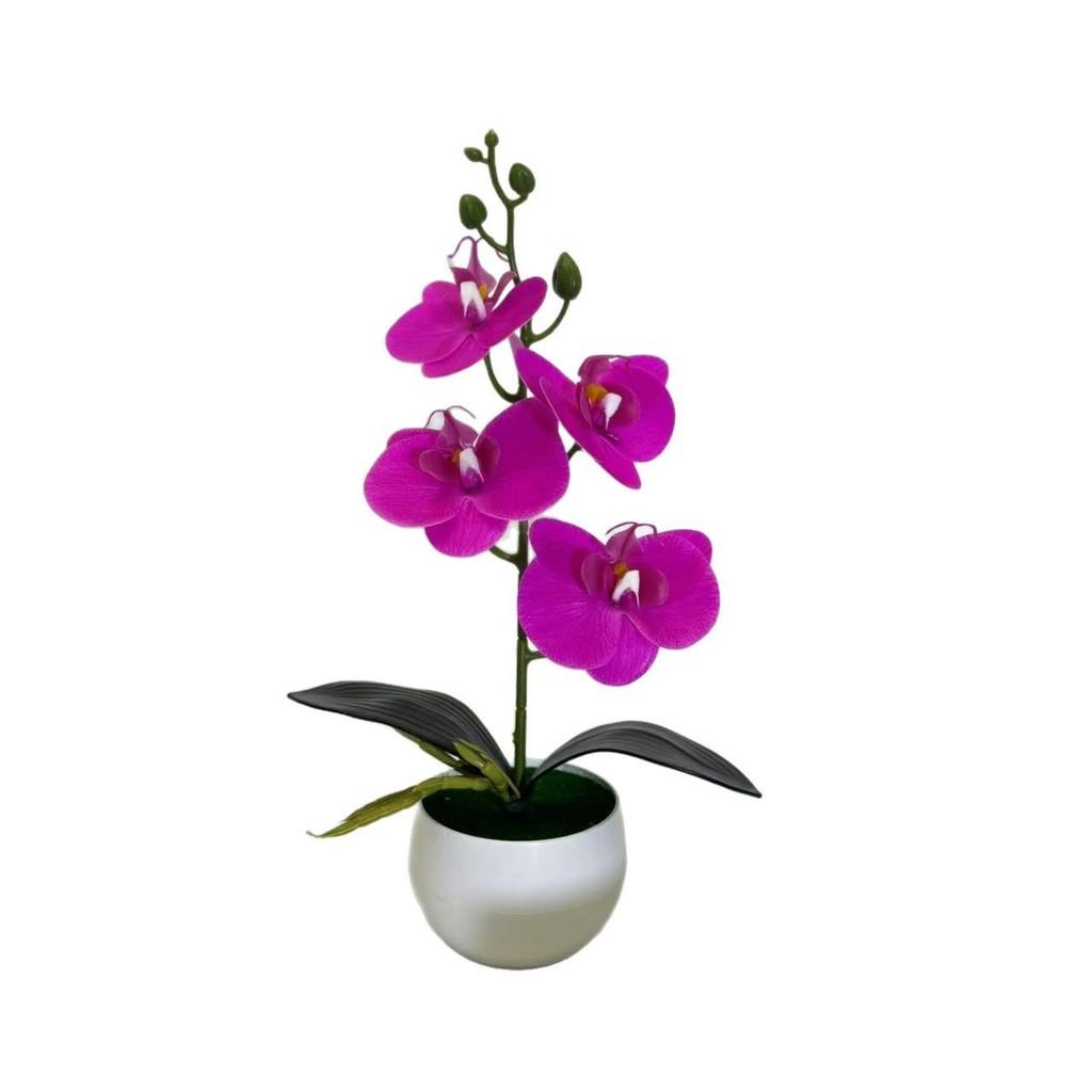 Realistic Artificial Orchid Arrangement With Small Round Pot For Indoor And Outdoor Decoration