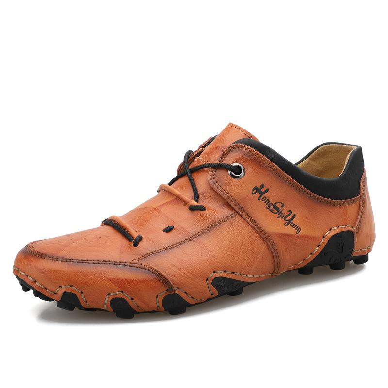 Spring and Autumn Plus Size Doug Shoes Men's Leather Casual Shoes Soft Sole Breathable Shoes Popular Driving Shoes Handmade Men's Shoes