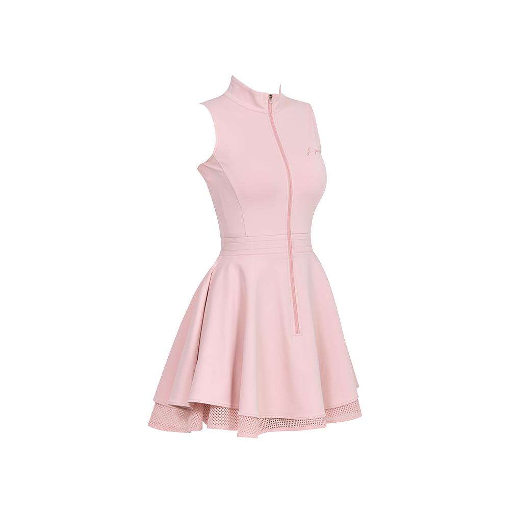 J Jane Front Zipper Double Flare Dress (Pink)